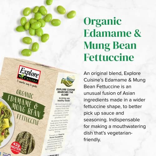 Explore Cuisine Organic Edamame & Mung Bean Fettuccine - 8 oz, Pack of 2 - Easy-to-Make Pasta - High in Plant-Based Protein - Non-GMO, Gluten Free, Vegan, Kosher - 8 Total Servings