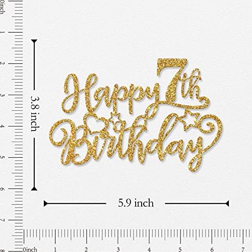 WeBenison Happy 7th Birthday Cake Topper Children's 7th Birthday Cake Topper Boy or Girl Seven Years Old Birthday Party Decorations Gold Glitter
