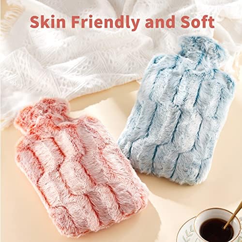samply Hot Water Bottle - 2L Hot Water Bag with Furry Cover, Light Pink