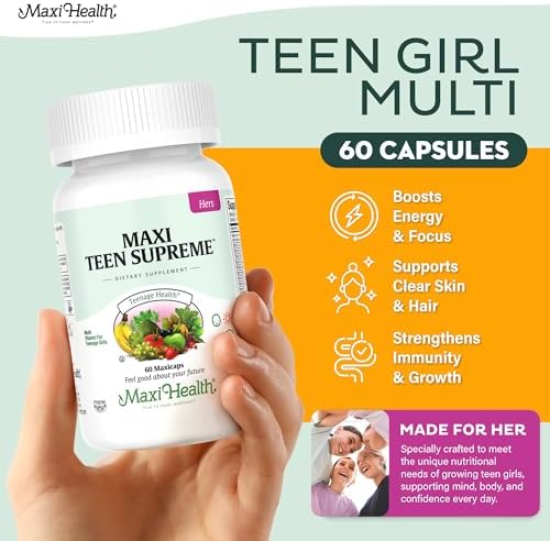 Teen Vitamins for Girls 12-17 - Teen Multivitamin Supreme with D3, Iron, Calcium, Biotin, Digestive Enzymes – Teenager Girl Multi Vitamins for Energy, Immune & Mood Support – 60 Count