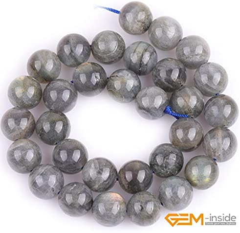 GEM-Inside Labradorite Gemstone Loose Beads Natural 12mm Round Crystal Energy Stone Power for Jewelry Making 15"