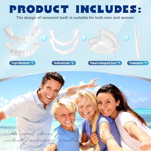 Snap on Veneers for Women and Men - Temporary False Teeth Dentures, Natural Appearance & Comfortable Fit, DIY Moldable Upper and Lower Teeth Cover