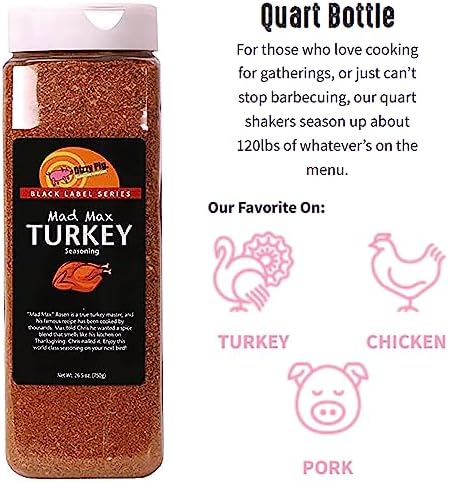 Dizzy Pig Mad Max Turkey Seasoning Rub (Quart Shaker) - Seasons Around 120lbs of Food - Hand Made in the USA - MSG Free, Gluten Free