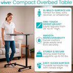 Vive Overbed Hospital Bed Table for Home Use - Adjustable Swivel Wheels & Tray for Over Bed - for Medical Bedside Chair - Adjustable Height, Tilt Top for Reading, Laptop, Bedridden, Elderly, Seniors