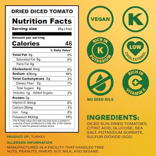 Sunbest Natural Diced Sun-Dried Tomatoes – 5 lb Bulk Bag (80 oz) – Intense & Zesty Flavor – Non-GMO, Vegan, Kosher – Moist, Ready to Eat – Perfect for Snacking, Cooking & Baking