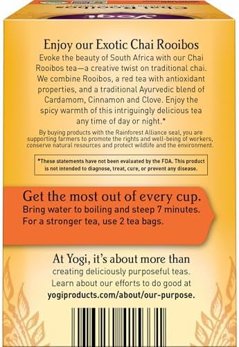 Yogi Tea Chai Rooibos Tea - 16 Tea Bags per Pack (6 Packs) - Spiced Organic Rooibos Tea - Provides Antioxidants - Caffeine-Free - Includes Cardamom, Cinnamon, Ginger & Clove