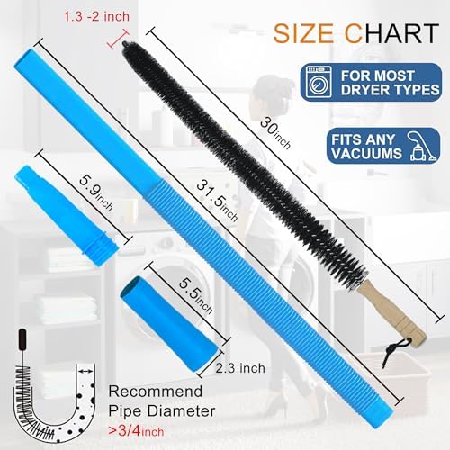 Dryer Vent Cleaner Kit Vacuum Attachment Hose and Dryer Lint Brush Vent Trap Cleaner for Cleaning Dryer Lint Remover/Blue