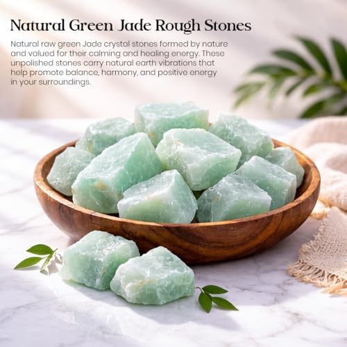 Crocon® 2LB Green Jade Rough Bulk Natural Stone Raw Gemstone Tumbling Cabbing Polishing Gem Mining Chakra Balancing Reiki and Crystal Healing Good Luck Home Office Decor