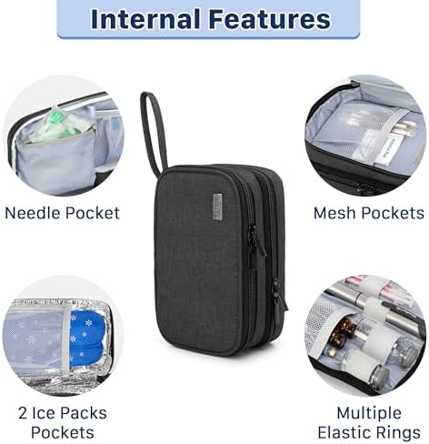 LUXJA Insulin Travel Case with 2 Ice Packs, Double Layer Diabetes Travel Case for Glucose Meter and Other Diabetic Supplies, Black