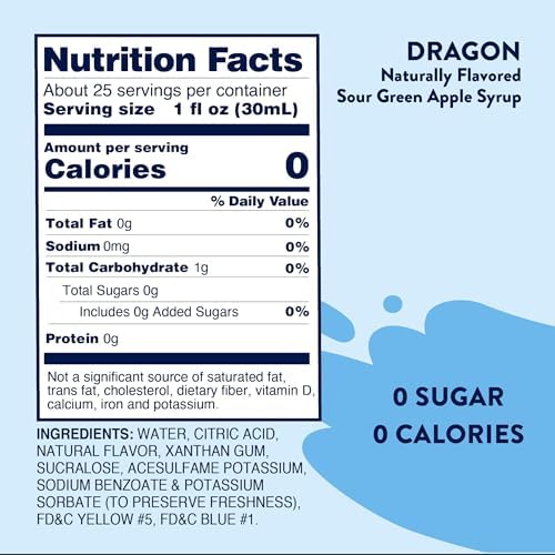 Jordan's Skinny Mixes Sugar Free Syrup, Sour Green Apple, Fruit Flavored Water Enhancer, Drink Mix for Iced Tea, Lemonade, Drinks, Low Calorie Water Flavoring, Dairy & Gluten Free, Kosher, 25.4 Fl Oz