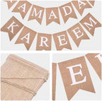 Pre-Strung Ramadan Kareem Burlap Banner Islamic Themed Ramadan Mubarak Banner Muslim Eid Mubarak Festival Hanging Decor for Indoor Outdoor Fireplace Wall Window Party Festival Celebration Decorations No DIY