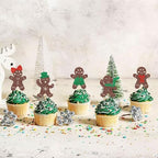 Ercadio 24 Pack Christmas Gingerbread Cupcake Toppers Glitter Cupcake Picks Xmas Cake Decor for Christmas Theme Baby Shower Party Supplies