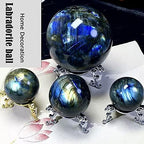 Natural Labradorite Sphere Reiki Healing Rock Quartz Crystal Ball Decoration Ornament Specimen + Stand Gift for Friends Family,Diameter8cm/3.1"