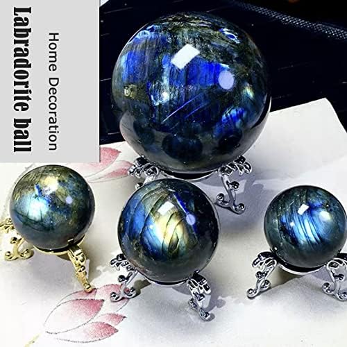 Natural Labradorite Sphere Reiki Healing Rock Quartz Crystal Ball Decoration Ornament Specimen + Stand Gift for Friends Family,Diameter7cm/2.8"