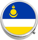 Buryatia Flag Medicine Vitamin Compact Pill Box - Portable Pillbox case fits in Purse or Pocket