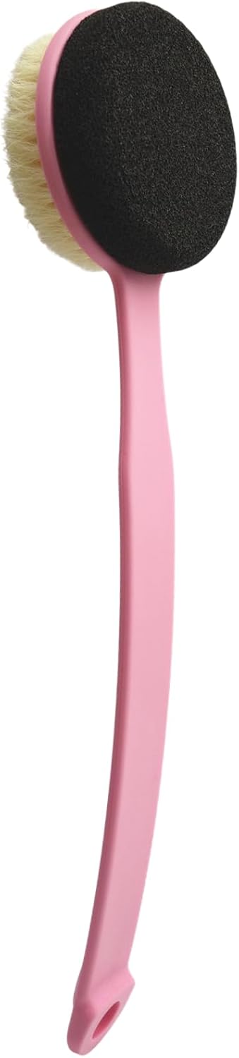 Pumice Stone Brush for Feet with 13.7" Long Handle, 2-in-1 Shower Foot Scrubber Callus Remover Pedicure Tool, Dead Skin Remover, Back Scrubber Body Brush for Shower Deep Cleansing, Pink