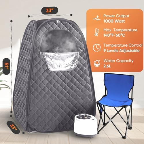 Portable Sauna for Home Full Body Personal Sauna Steam Sauna at Home Spa with 2.6L 1000W Steam Generator, 90 Minute Timer, Foldable Chair, Remote Control Included(Dark Grey)