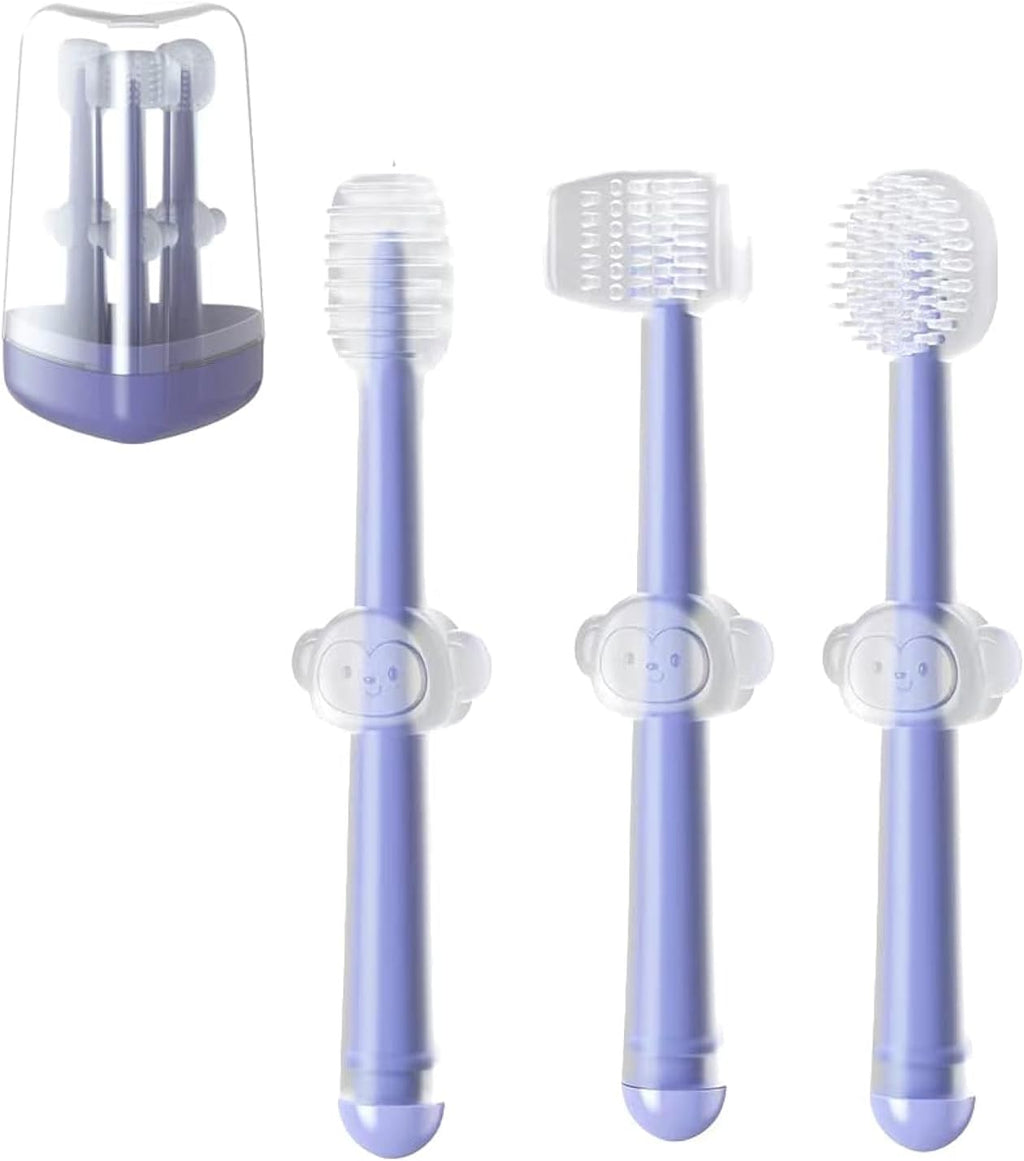 PandaEar 3 Pack Silicone Toddler Toothbrushes 0 to 18 Months, Baby Tongue Cleaner + U-Shaped ToothScrubber + First Toothbrush Teething, Gum Oral Cleaner
