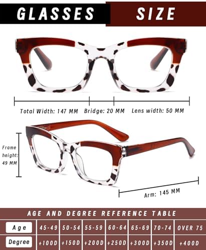 Hubeye Square Reading Glasses for Women Men Blue Light Blocking Computer Fashion Style Readers with Spring Hinge