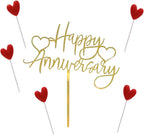 Happy Anniversary Cake Topper Happy Anniversary Cake Decorations for Party Decorations (two gold heart)