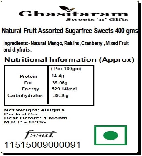 Ghasitaram Gifts Rakhi Gifts for Brothers Rakhi Gifts Natural Fruit Assorted Sugarfree Sweets 400 GMS with Beads Rakhi