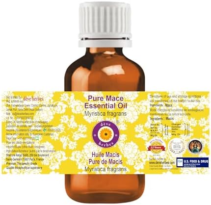 Deve Herbes Pure Mace Essential Oil (Myristica fragrans) Steam Distilled 5ml (0.16 oz)