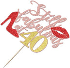 Rose Gold Glitter Still Fabulous at 40 Cake Topper,Happy 40th Birthday Cake Topper,Queen High heels Big Red lips Cake Topper,Women 40th Birthday Party Cake Decorations