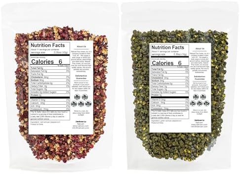 Natruen Szechuan Red + Green Peppercorn Whole 4 Oz Each, Red and Green Sichuan Peppercorns Variety Pack