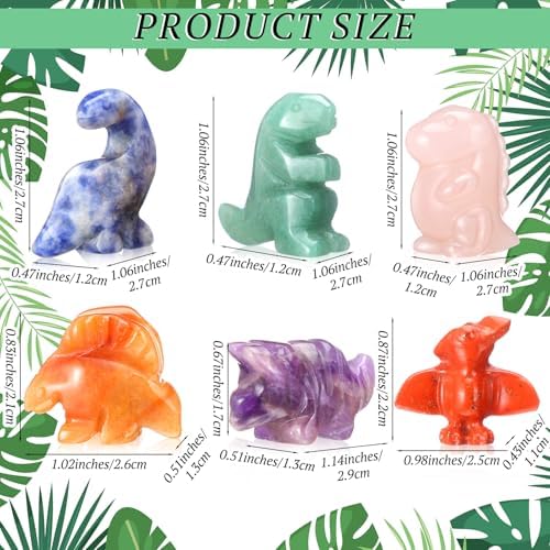 Seenelling 6 Pcs Crystal Dinosaur Figurines - Cute Stone Dinosaur Figures Statue Collection Decor for Women, Men, Desk, Garden, Home