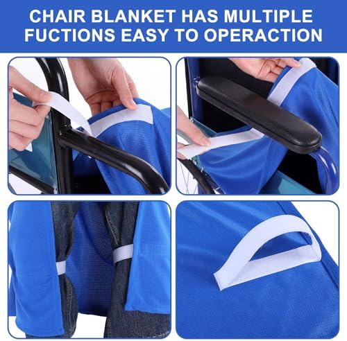 43.3" x 39.3" Lightweight Wheelchair Blanket Waffle Weave Lap Blanket with 6 Straps and Pocket Blue Throw Wheelchair Accessories for Adults Seniors Airplane Train Travel Elderly Gifts
