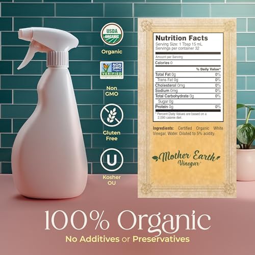 Mother Earth, Organic Vinegar with The Mother, Raw, Unpasteurized, Unfiltered - White Vinegar, Apple Cider Vinegar, (White Vinegar, 16 Fl Oz (Pack of 1))