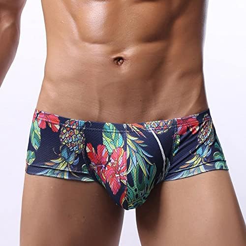 Sexy Printed Short Legs Boxer Briefs for Men, Low Rise Big Pouch Underwear, Mesh Breathable Undies Trunks