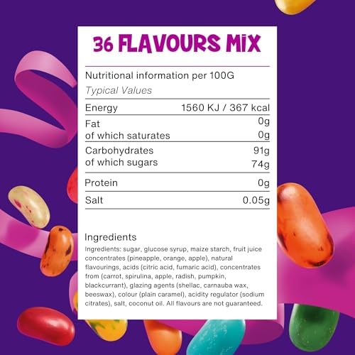 The Jelly Bean Factory, Jelly Beans Gift 700 g Jar of Sweets, Gluten Free - 36 Natural, Huge Flavour Fruit Jellies, Chewy, Retro American Sweets for Kids, Adults - Gourmet Pick and Mix Jellybeans