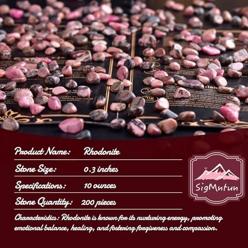 Polished Rhodonite Crystal Chips 200 Pcs - 0.3" 10 oz Tumbled Stone Chips Crushed Sea Glass Stones Healing Reiki Crystal Making Home Decoration