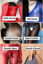 LESOYA Women Men 8D Ultrathin Shiny Glossy Full Bodystocking Nylon Sheer Bodysuit Catsuit Attatched Gloves Toes Hood