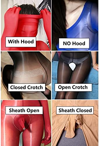 LESOYA Women Men 8D Ultrathin Shiny Glossy Full Bodystocking Nylon Sheer Bodysuit Catsuit Attatched Gloves Toes Hood