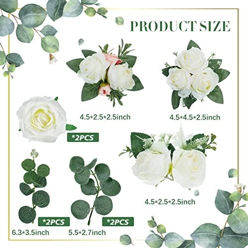 Taiyin 9 Pcs Flower Cake Topper Boho Cake Decorations Eucalyptus Flowers Floral Decorations for Women Wedding Birthday Party Anniversary(White)
