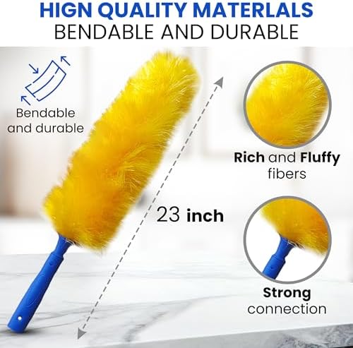 US Duster Company Static Duster – 23-inch Electrostatic Duster – Long and Flexible Static Feather Duster – Soft Nylon Fibers – Long Duster for Home Cleaning – Attracts Dust Like a Magnet
