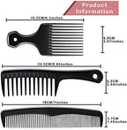 Patelai 3 Pieces Hair Pick Comb Wide-tooth Afro Comb for Men Detangling Styling Set, Carbon Fiber Pick Barber Brush Tool for Beard, Long, Thick, Curly Afro Hair