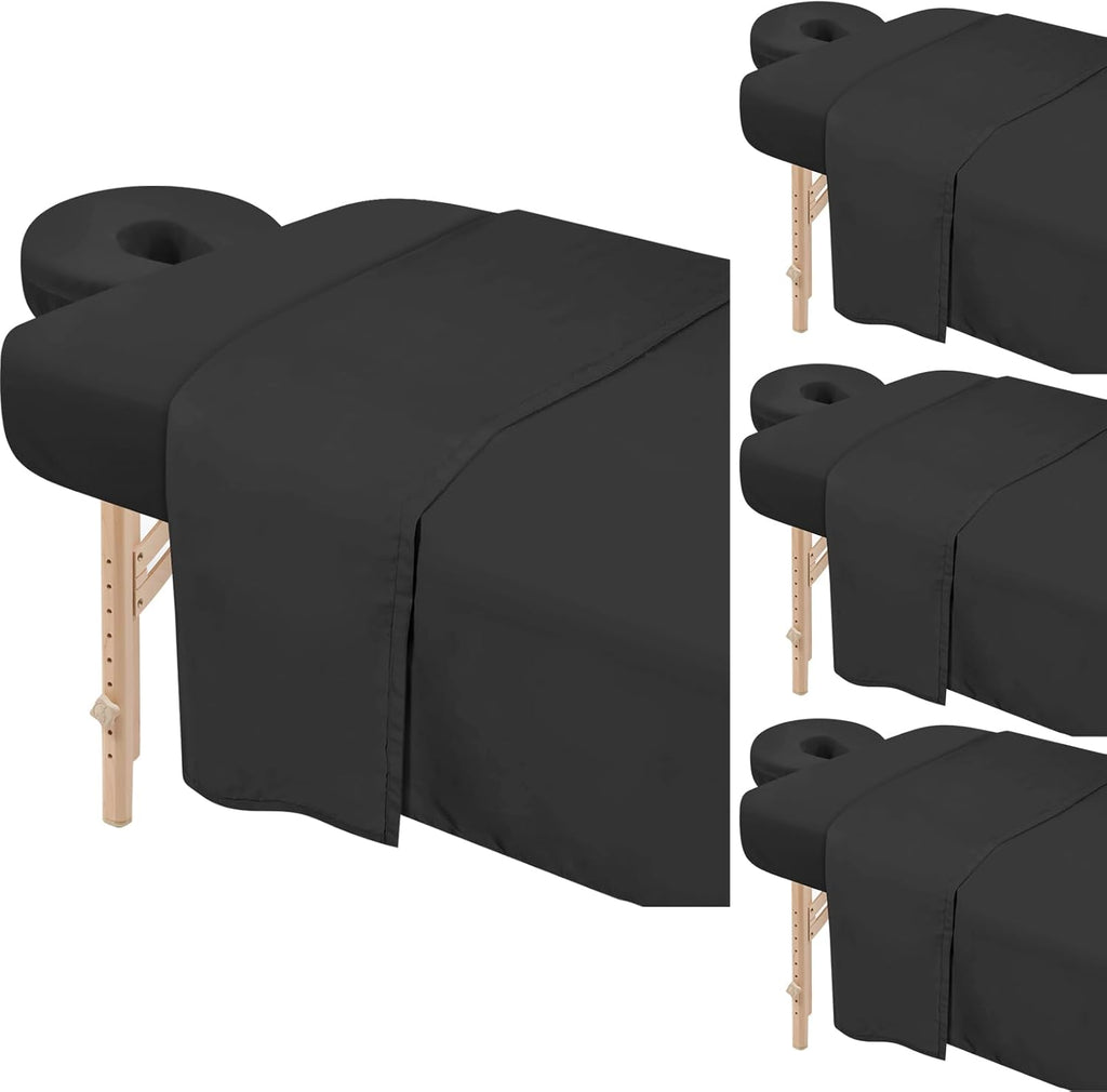 4 Sets Premium Microfiber Massage Table Sheets Set 3 Piece Set Includes Massage Table Cover Fitted Sheet and Fitted Face Rest Cover, Black