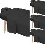 4 Sets Premium Microfiber Massage Table Sheets Set 3 Piece Set Includes Massage Table Cover Fitted Sheet and Fitted Face Rest Cover, Black