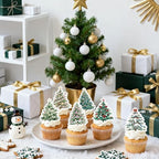72Pcs Edible Christmas Tree Cupcake Toppers Picks Merry Christmas Theme Birthday Party Decorations New Year Holiday Baby Shower Kids Party Supplies