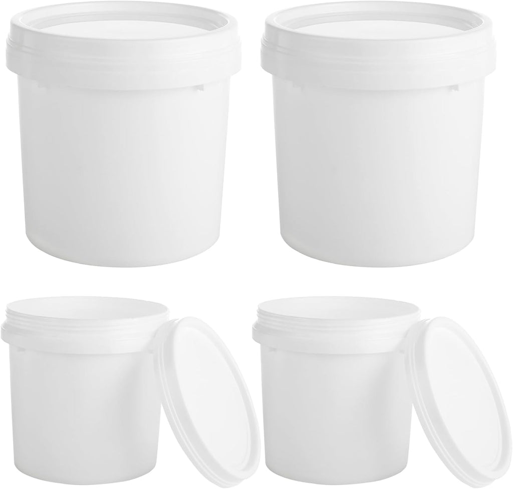4 Pack White Plastic Pail Plastic Bucket with Lid, 1L Industrial Paint Pail Container Bucket Empty Paint Can Pigment Buckets for Art Crafts Projects Garage Organization (1 Quart)