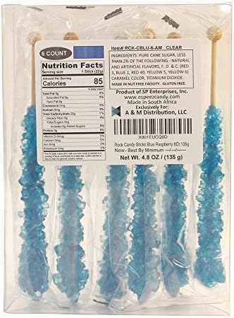 Extra Large Rock Candy Sticks: 6 Blue Raspberry Lollipop - Individually Wrapped Blue Rock Candy Sticks - Espeez Rock Candy Sticks for Candy Buffet, Birthdays, Weddings, Receptions and Baby Shower