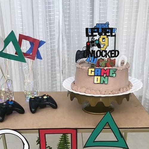 Rsstarxi 1 Pack Video Game 9th Birthday Cake Topper Level 9th Unlocked Controller Video Play Game Party Cake Pick for Level Up Nineth Boys Girls Happy 9th Birthday Party Cake Decorations