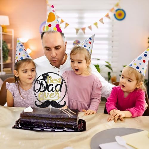 Best Dad Ever Circular Glitter Cake Topper Shiny Father's Day Decor