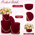 Uiifan 6 Pcs Velvet Round Flower Box with Lids Velvet Nesting Gifts Box with Handle for Mother's Day Wedding Holiday Luxury Flower Gift Arrangement Bridesmaid Birthday Party Favor(Red)