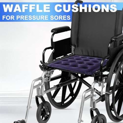 2-Pack Waffle Inflatable Seat Cushions with Pump, 18 Inch Beige 16-Hole Air Cushion for Pressure Relief, Wheelchair, Office Chair, Car Seat & Travel (Purple&Beige)
