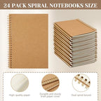 SHENLIU 24 Pack Blank Spiral Notebook, A5 Unlined Spiral Notebook, 100 Pages/ 50 Sheets Journal Sketch Books 8.3"x 5.5" Soft Cover Kraft Diary Planner for School Travel Office (Brown)