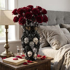 Gothic Vase Skull Planter, 5.9inch Resin Skeleton Vase for Goth Home Decor, Decorative Flower Pot for Red & Black Roses Fresh Or Dried Blooms, Spooky Halloween Accessories Gothic Gift